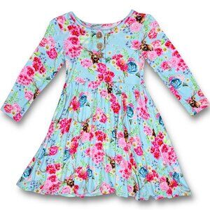 Posh Peanut Bamboo Toddler Girl Long Sleeve Fawn Floral Twirl Dress 2T